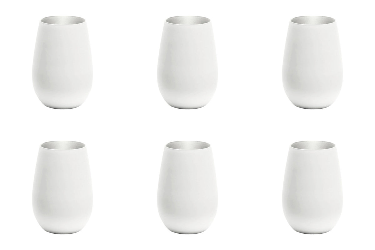 6er Set Elements Becher von Stölzle aus Glas, Farbe weiss mit silbernem Dekor, Fassungsvermögen je 465ml, sechs gleich geformte Trinkgläser