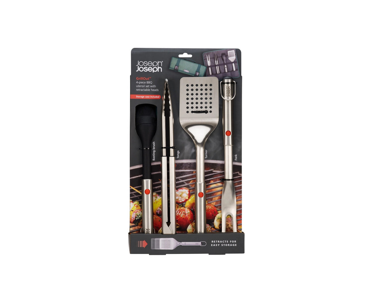 4er Set GrillOut BBQ-Utensilien Set mit Etui Edelstahl in Silber präsentiert im Onlineshop von KAQTU Design AG. Grillbesteck ist von Joseph Joseph