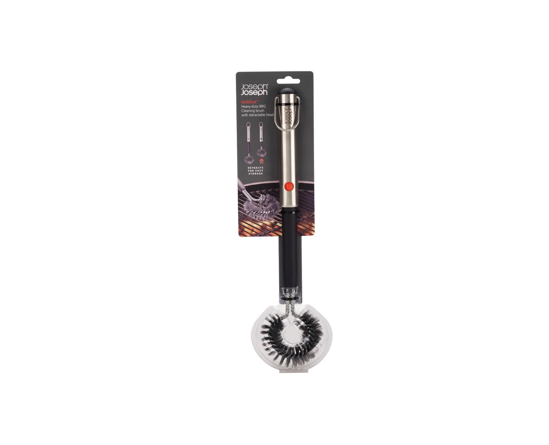 Effiziente GrillOut BBQ Reinigungsbürste mit verstellbarem Kopf, perfekt für die mühelose Reinigung von Grillflächen, stilvolles und funktionales Design.