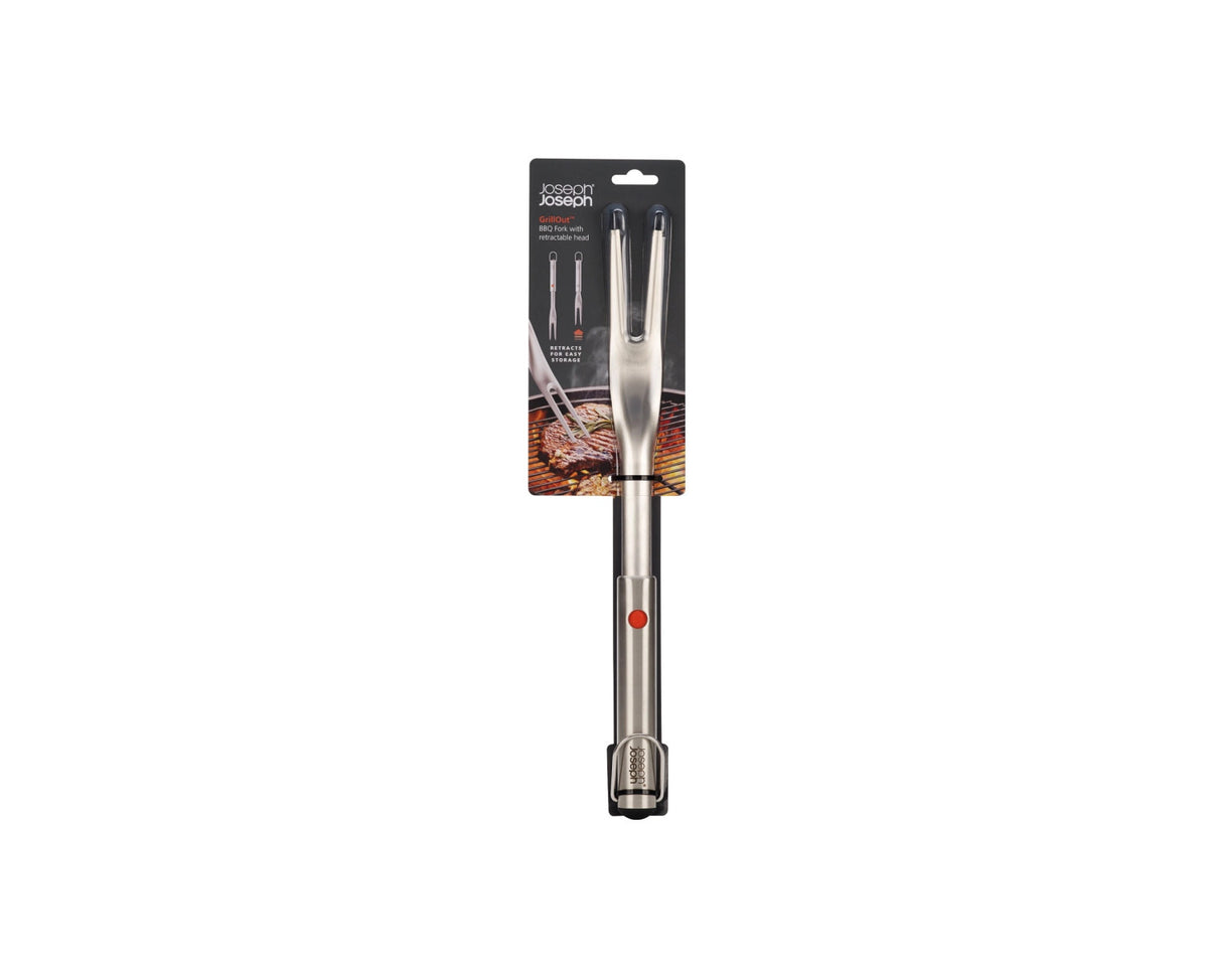 GrillOut BBQ Gabel einziehbarer Kopf Edelstahl 41.7-35cm in Silber präsentiert im Onlineshop von KAQTU Design AG. Grillbesteck ist von Joseph Joseph