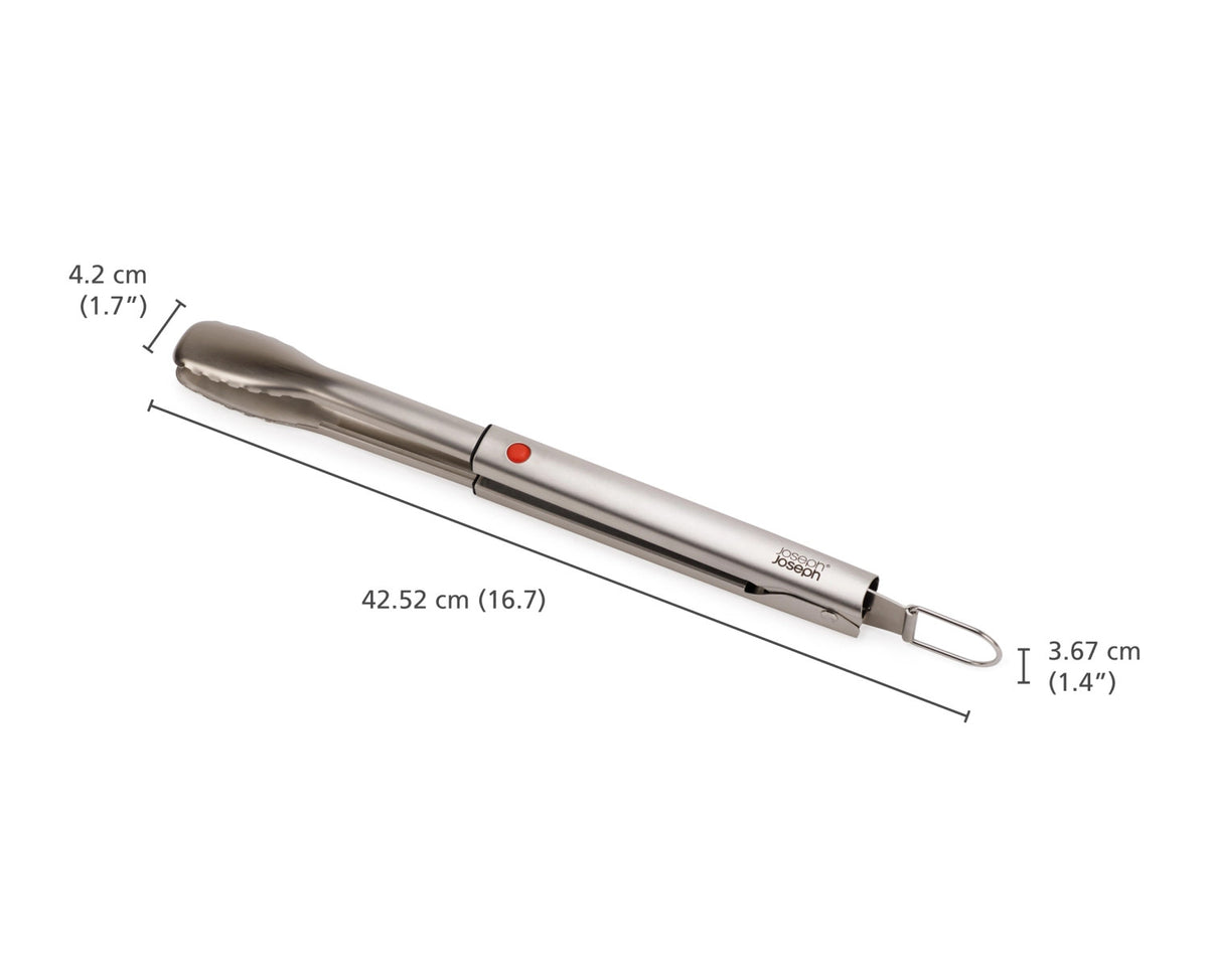 GrillOut BBQ Zange einziehbarer Kopf Edelstahl 42.5-34cm in Silber präsentiert im Onlineshop von KAQTU Design AG. Grillzange ist von Joseph Joseph