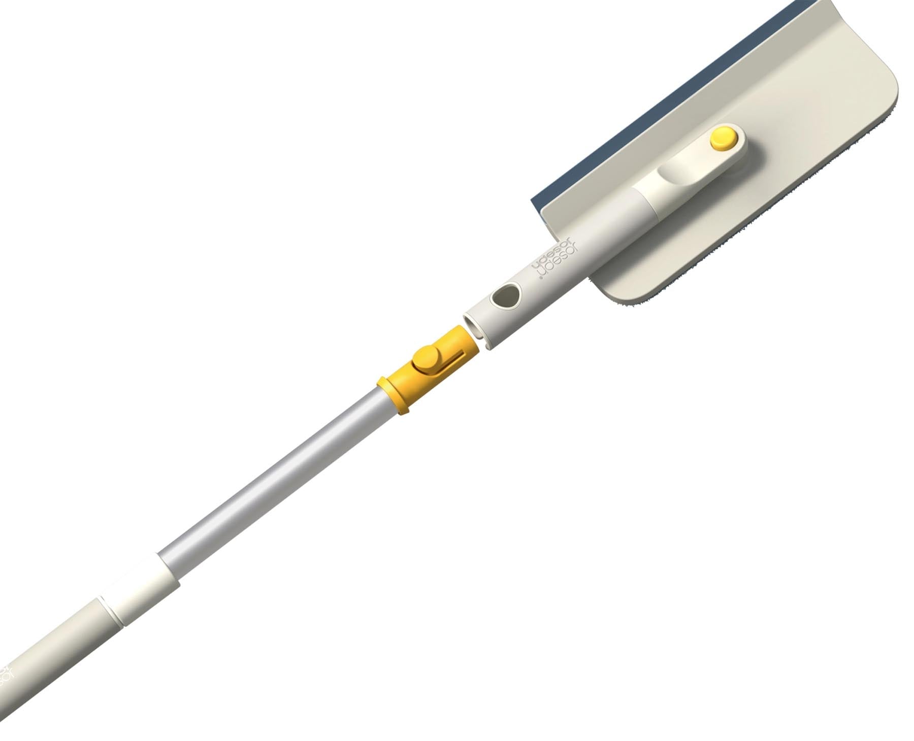 Stylischer CleanTech 2-in-1 Abzieher in sanftem Lichtstein-Grau, perfekt für müheloses Reinigen und Trocknen von glatten Oberflächen.