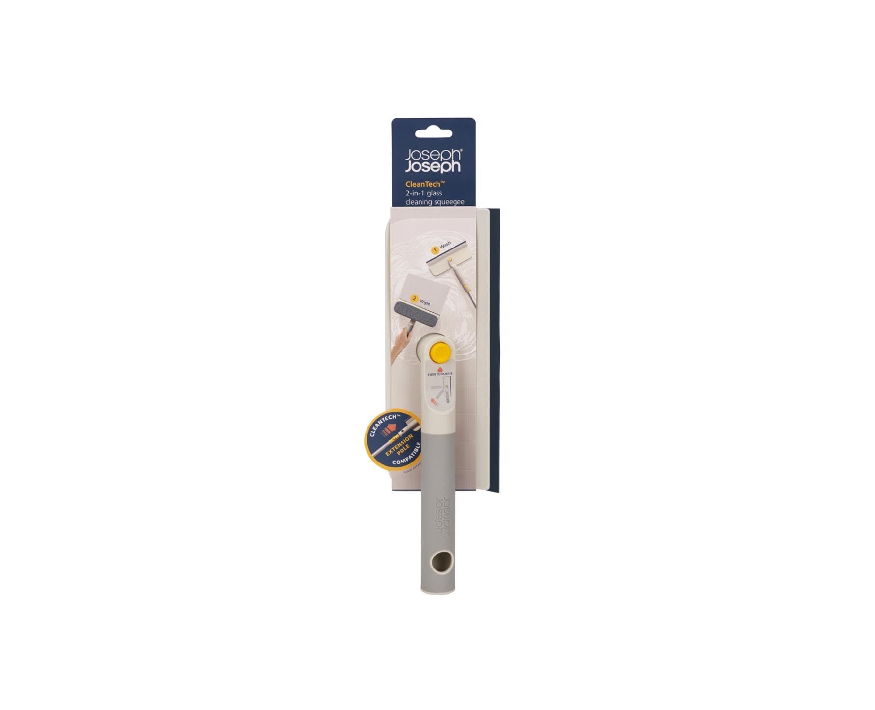 Stylischer CleanTech 2-in-1 Abzieher in sanftem Lichtstein-Grau, perfekt für müheloses Reinigen und Trocknen von glatten Oberflächen.