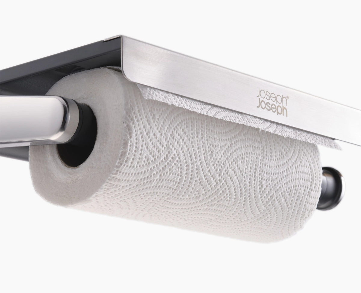 RollGrip Küchenrollenhalter für Unterablage ausziehbar in Schwarz präsentiert im Onlineshop von KAQTU Design AG. Papierrollenhalter ist von Joseph Joseph