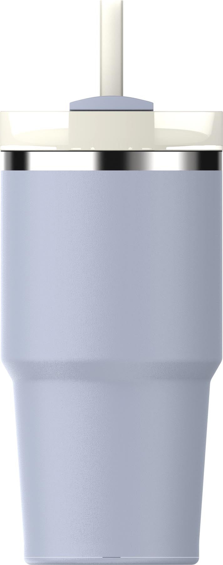 Stylische Thermosflasche Quencher FlowState 0.6l in sanftem Dew Drop Blau von Stanley, ideal für kalte und heiße Getränke unterwegs.