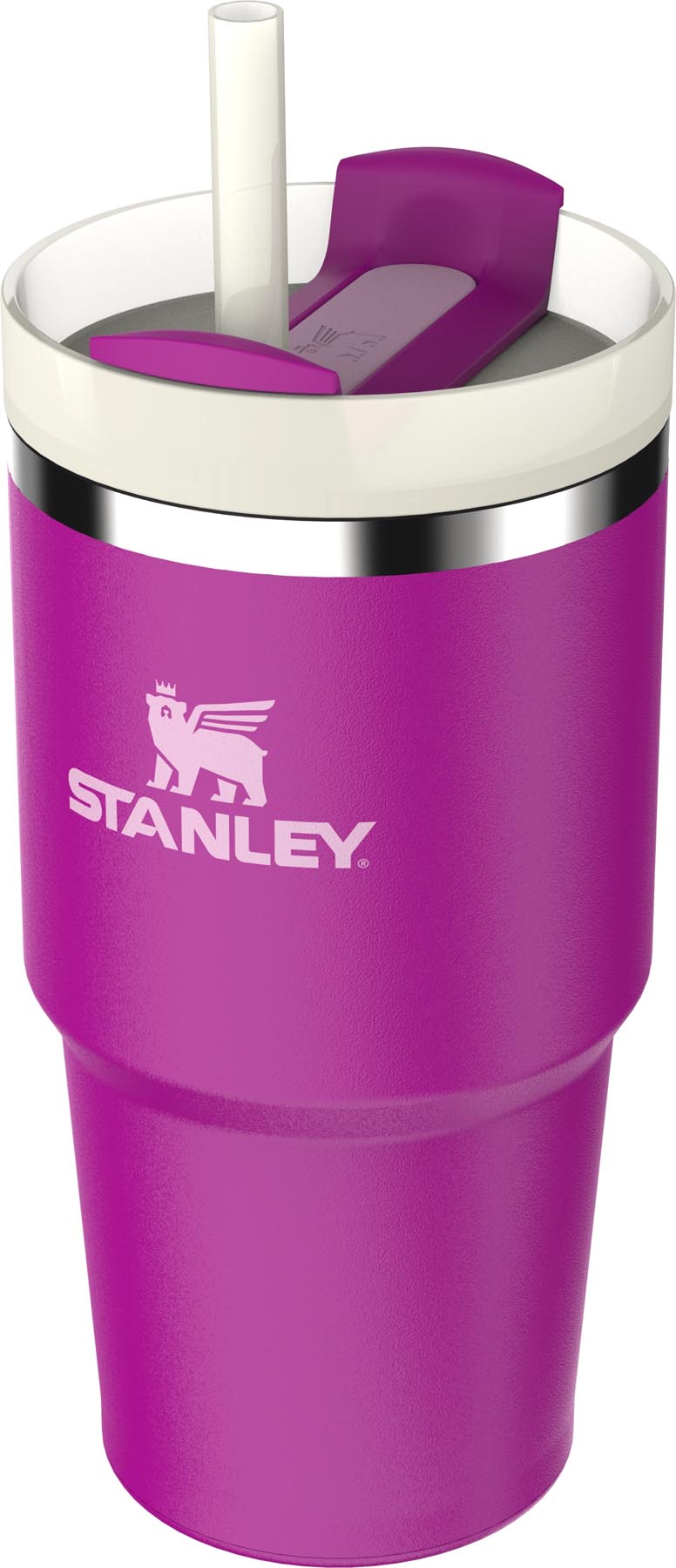 Elegante Stanley Thermosflasche Quencher FlowState 0.6l in Violett, perfekt für kalte und heiße Getränke, ideal für aktive Lebensstile.