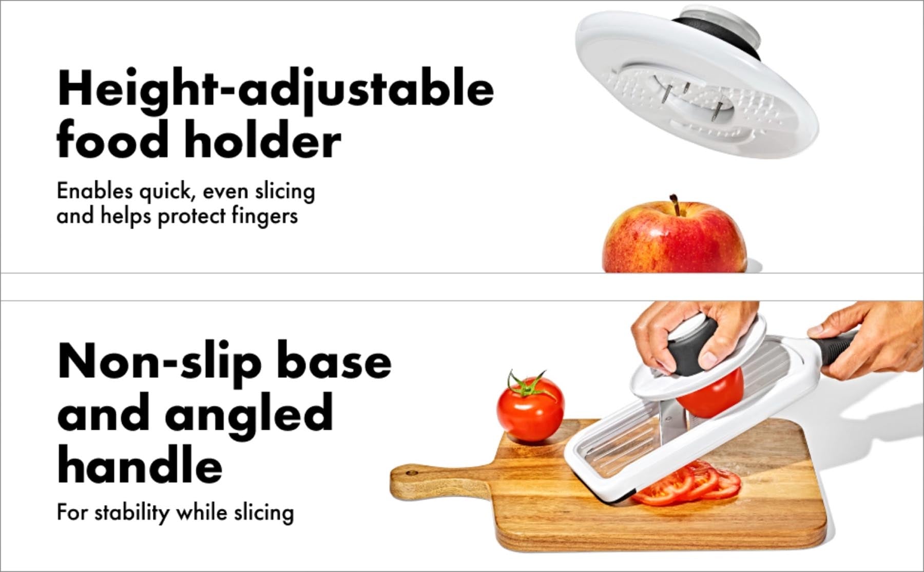 Hochwertige OXO GG Mandoline in edlem Silber, perfekt für präzise und gleichmäßige Schnitte von Obst und Gemüse in der modernen Küche.