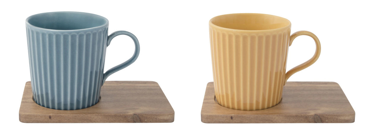 2er Set Take a Break Kaffeetasse 380ml mit Akazienunters. in Mehrfarbig präsentiert im Onlineshop von KAQTU Design AG. Tasse ist von Easy Life