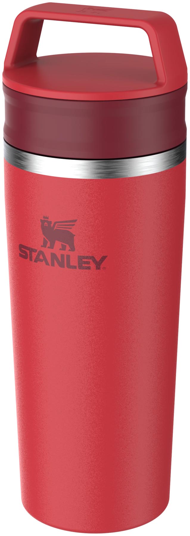Praktische Thermosflasche in Chili-Rot von Stanley, 0.47l, für heiße Getränke unterwegs. Ideal für Kaffeegenuss on-the-go.
