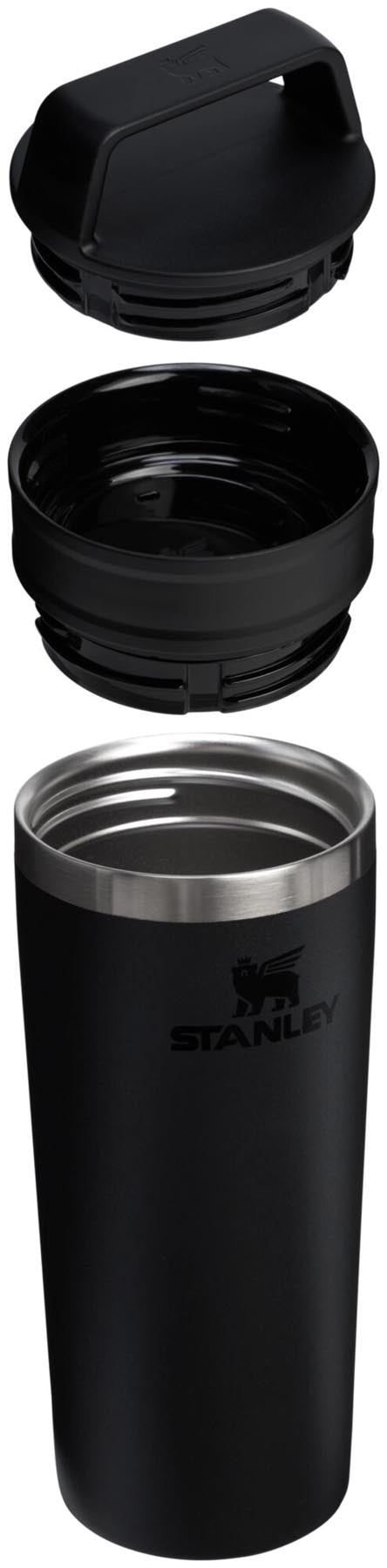 Schwarzer Café-To-Go Travel Mug 0.47l von Stanley, ideal für unterwegs, mit modernem Design und praktischer Isolierung für heiße Getränke.