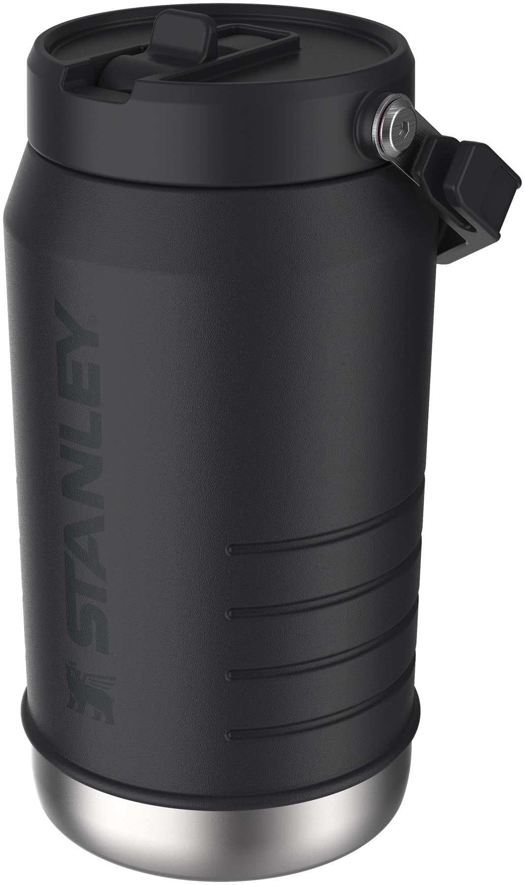 Praktischer IceFlow Flip Straw Getränkespender von Stanley in Schwarz, 1.9l, ideal für kalte Getränke und Outdoor-Aktivitäten.
