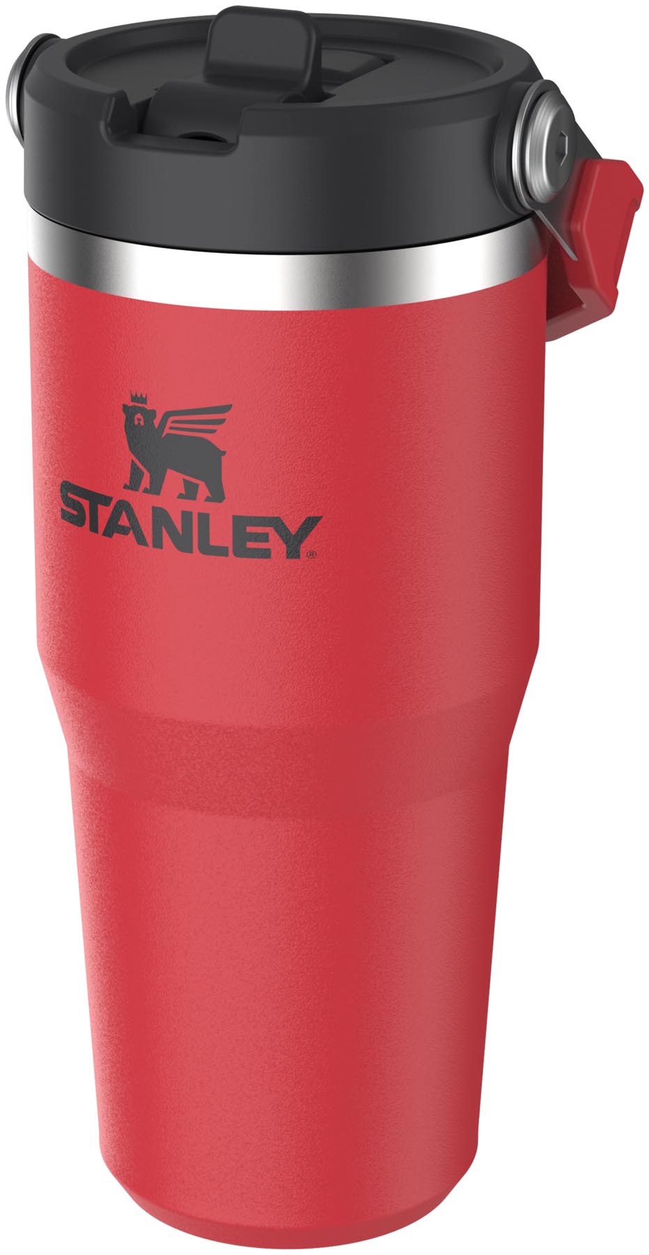 Eleganter Stanley Becher in Chili Black (0.41l) mit Flip-Strohhalm, perfekt für erfrischende Getränke unterwegs und für aktive Lebensstile.