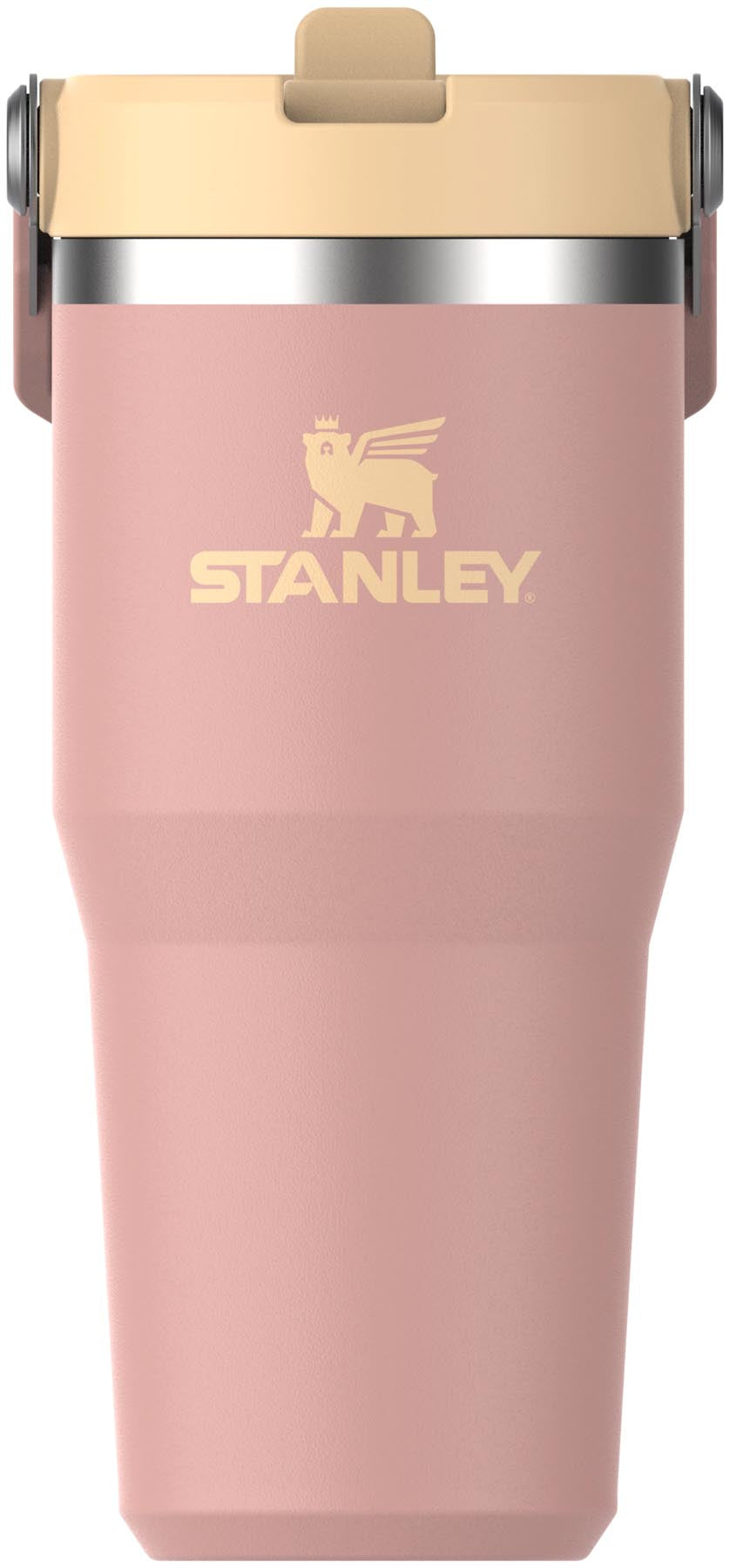 Stylischer Stanley Becher in zartem Peach Rose mit Flip Straw, ideal für kalte Getränke. Praktisches Design mit 0,41 l Fassungsvermögen.