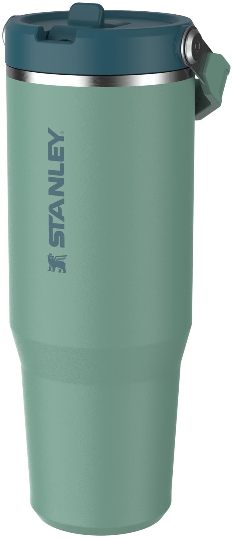Praktischer Stanley Becher in lebhaftem Frühlingsgrün mit Flip-Strohhalm, perfekt für erfrischende Getränke unterwegs. Volumen: 0.89l.