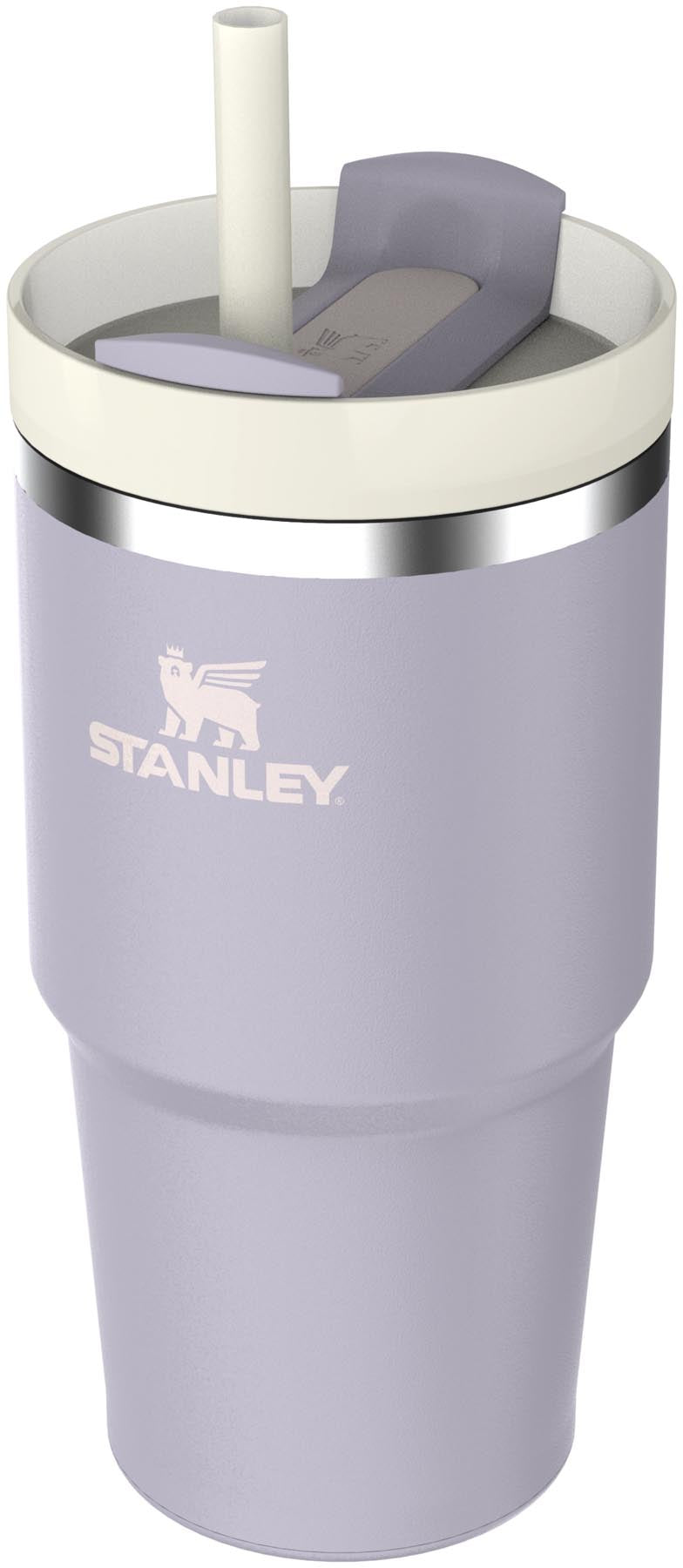 Moderne Stanley Thermosflasche Quencher FlowState 0.6l in lila, perfekt für aktive Lebensstile. Hält Getränke lange auf der gewünschten Temperatur.
