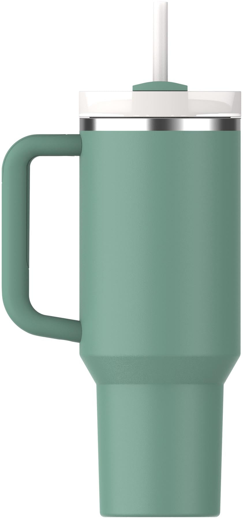 Stylische Thermosflasche Quencher FlowState 1.18l in frischem Frühlingsgrün von Stanley, ideal für unterwegs und umweltfreundlich.