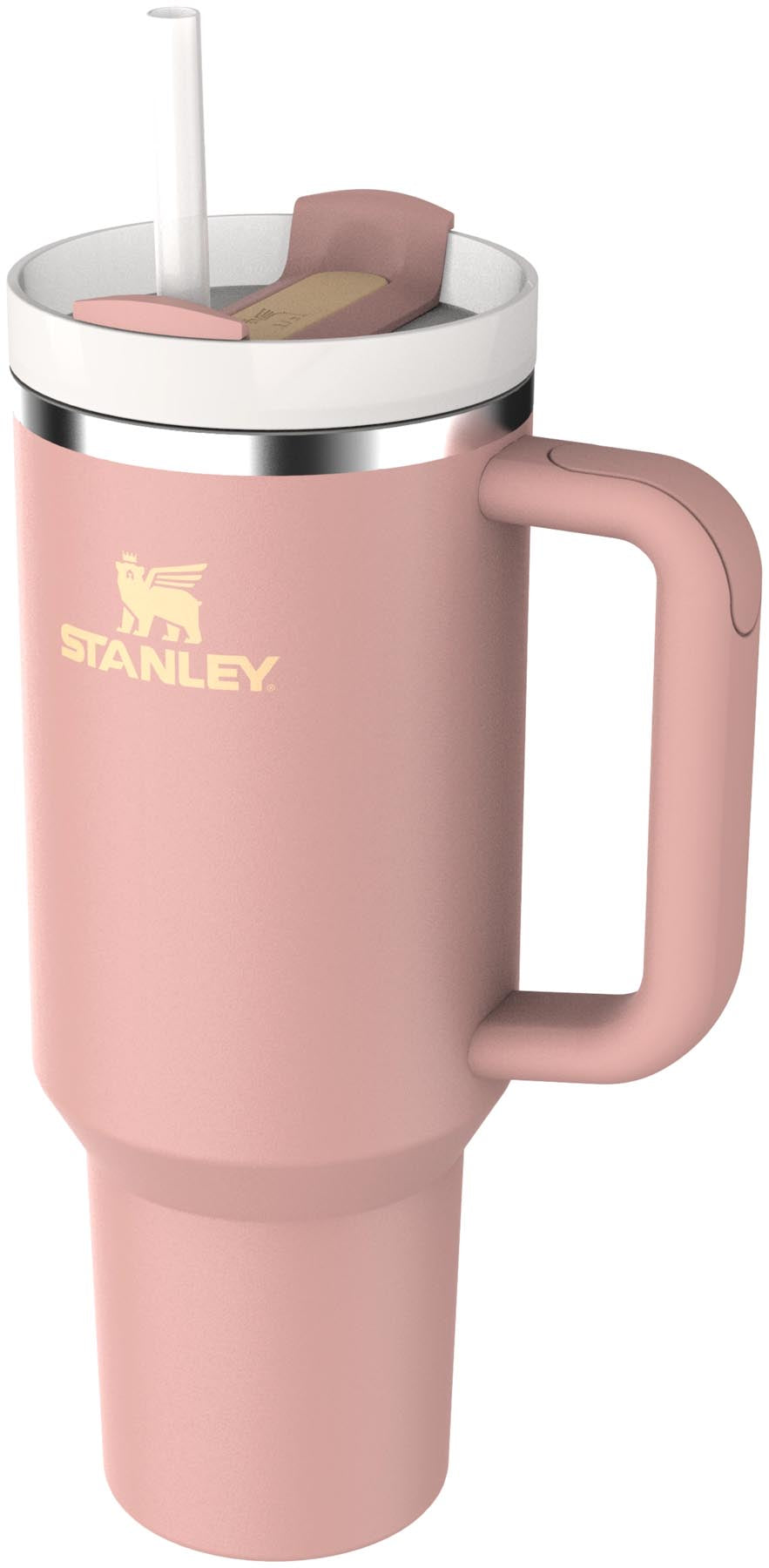 Moderne Stanley Quencher FlowState 1.18l in sanftem Peach Rose, ideal für alle Abenteuer, hält Getränke lange warm oder kühl.