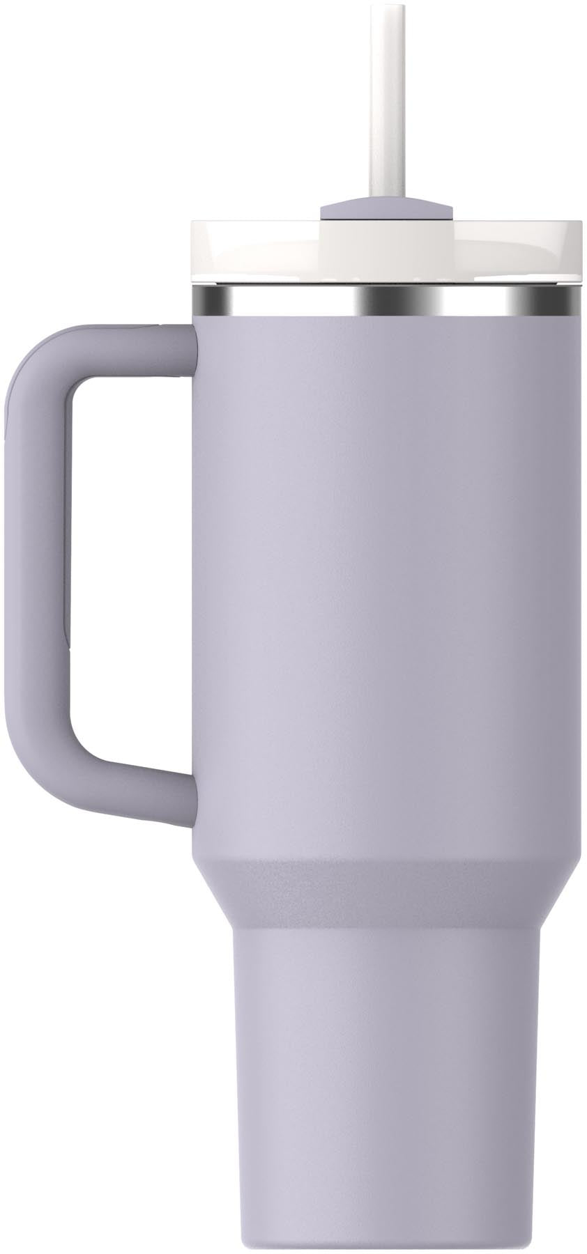 Stylische Stanley Thermosflasche Quencher FlowState 1.18l in lila, ideal für unterwegs und hält Getränke lange kühl oder warm.