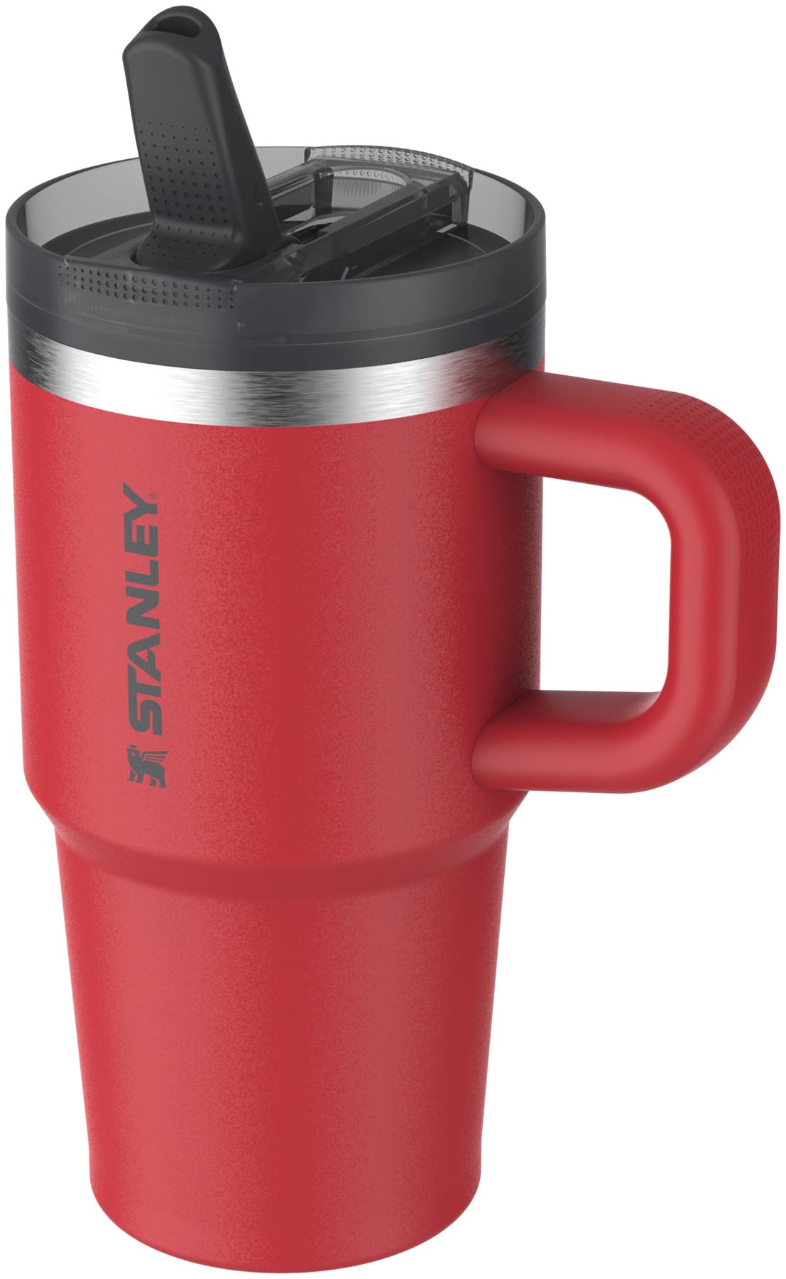 Stylische Stanley Quencher ProTour Thermosflasche in Chili Black, 0.59l, mit Flip Straw für einfache Handhabung und optimale Kühlung.