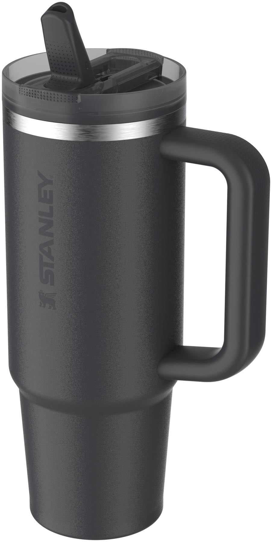 Moderne Stanley Thermosflasche in elegantem Schwarz, 0,89 l, ausgestattet mit praktischem Flip Straw für unterwegs und sportliche Aktivitäten.