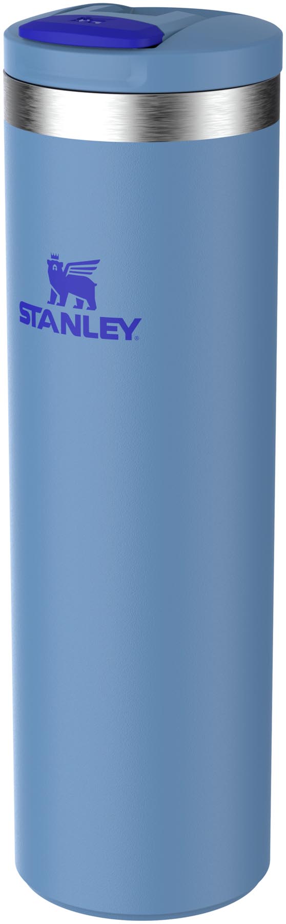 Praktischer Stanley Transit Fliptop Becher in Himmelblau (0.59l) – perfekt für Reisen, mit doppelter Isolierung für optimale Temperaturhaltung.