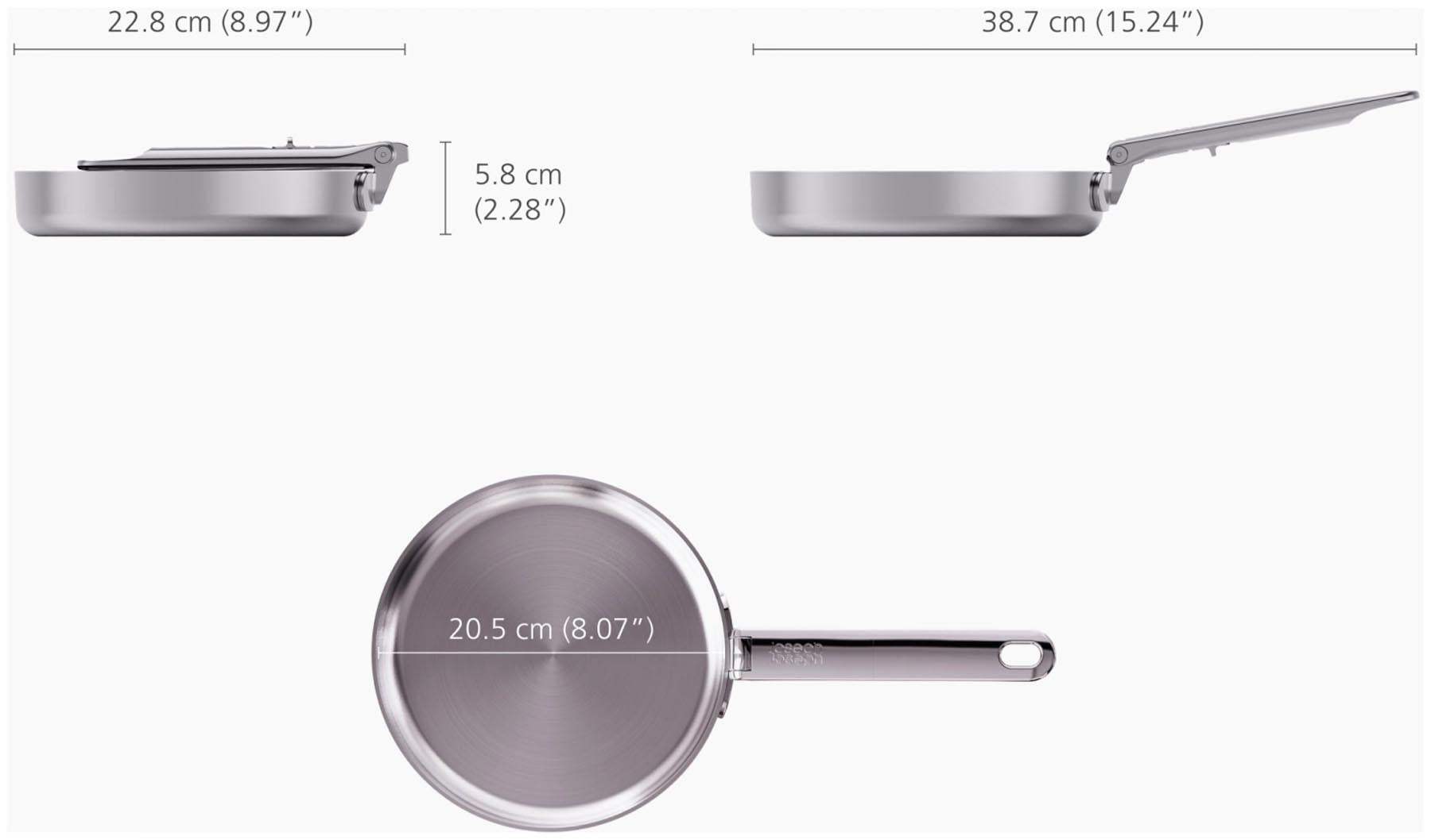 Elegante 20 cm Bratpfanne aus robustem Edelstahl mit praktischem Klappgriff, ideal für effizientes Kochen und einfache Aufbewahrung.