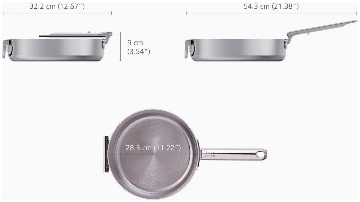 Space Steel Stielkasserolle D28cm Edelstahl Klappgriff in Silber präsentiert im Onlineshop von KAQTU Design AG. Stielkasserolle ist von Joseph Joseph