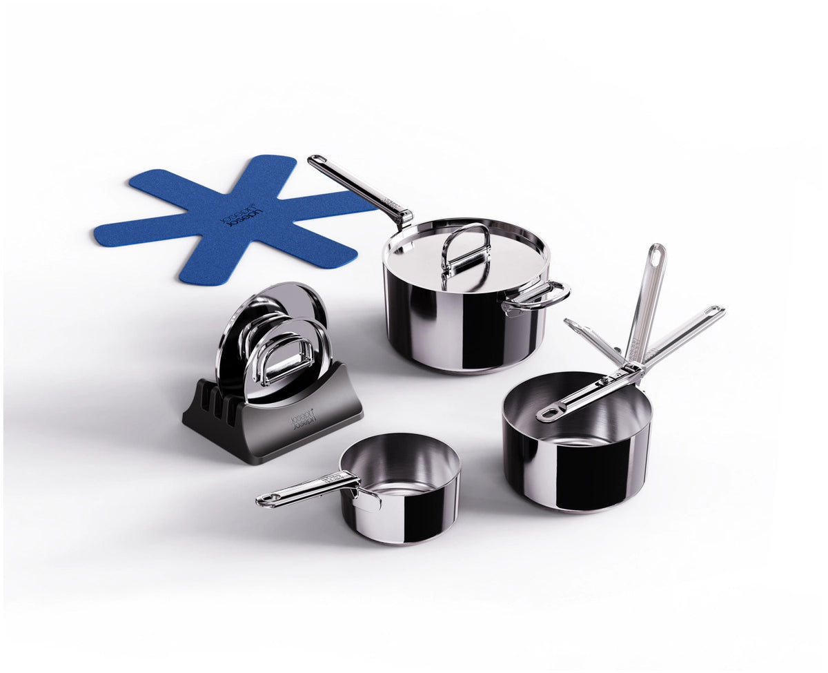 3er Set Space Steel Stielkasserolle Klappgriff 15+19+23cm in Silber präsentiert im Onlineshop von KAQTU Design AG. Stielkasserolle ist von Joseph Joseph