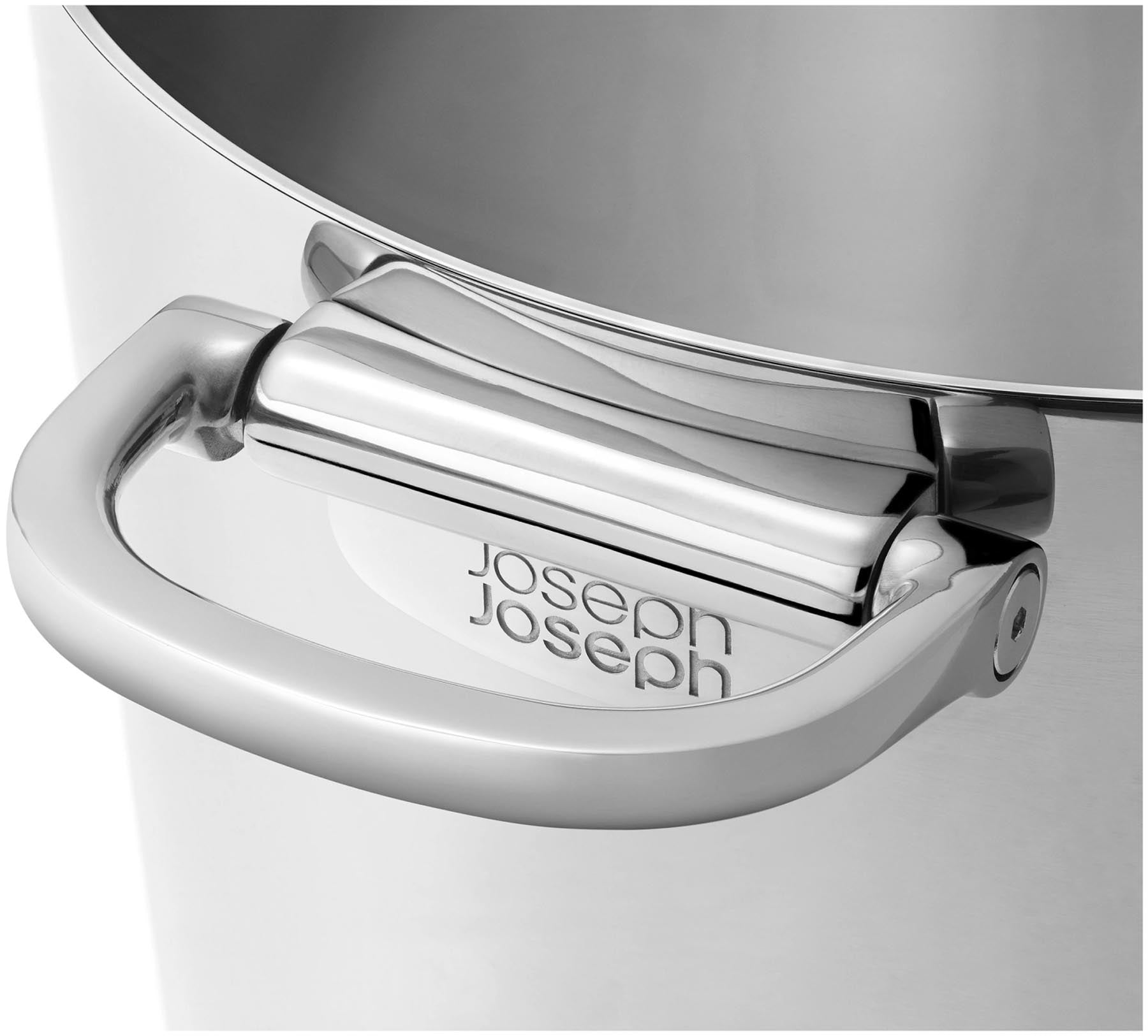 Elegantes 6-teiliges Pfannenset von Joseph Joseph mit klappbaren Griffen, ideal für platzsparende Aufbewahrung und vielfältige Kochanwendungen.