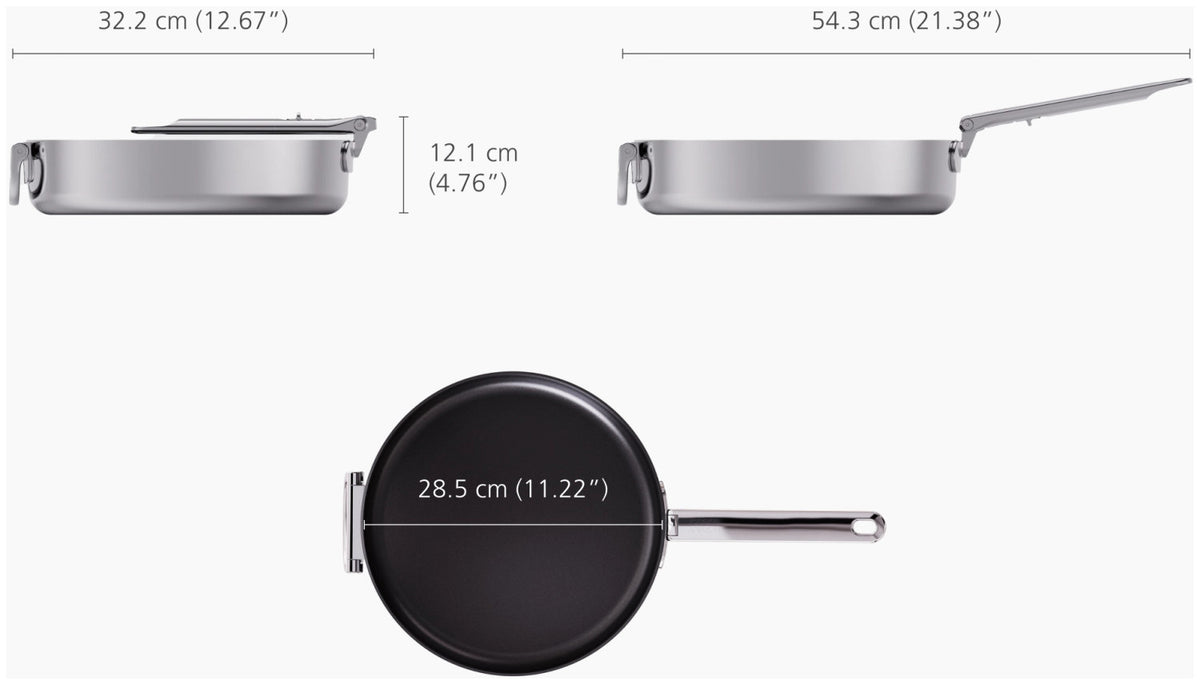 Space Steel Bratpfanne D28cm Edelstahl Klappgriff antihaft in Silber präsentiert im Onlineshop von KAQTU Design AG. Bratpfanne ist von Joseph Joseph