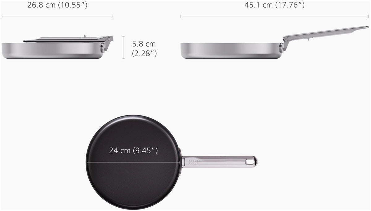 Space Steel Bratpfanne D24cm Edelstahl Klappgriff antihaft in Schwarz präsentiert im Onlineshop von KAQTU Design AG. Bratpfanne ist von Joseph Joseph