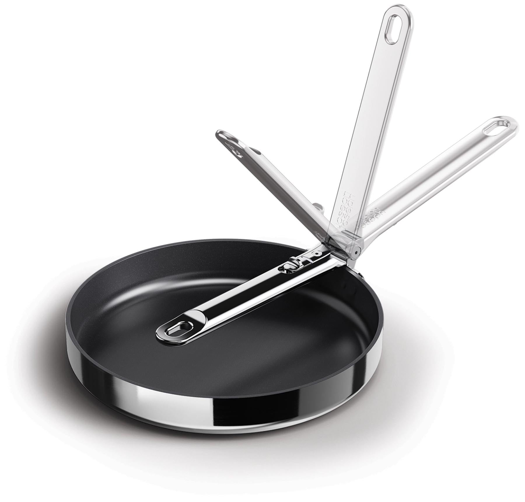 Elegante 24 cm Bratpfanne aus robustem Edelstahl mit innovativem Klappgriff, perfekt für gesundes Braten und einfache Lagerung.