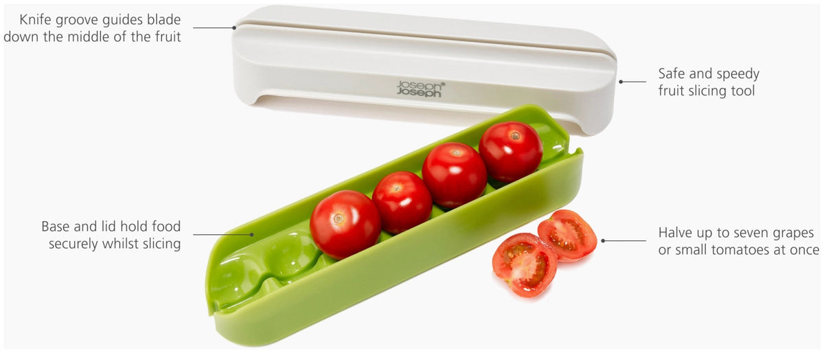 Halve-It Lebensmittel Schneidehilfe in Grün präsentiert im Onlineshop von KAQTU Design AG. Schneider und Stecher ist von Joseph Joseph
