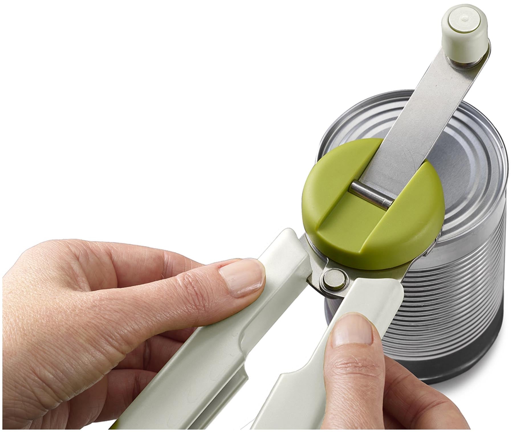 Stylischer, ergonomischer Dosenöffner in frischem Grün von Joseph Joseph, ideal für müheloses und sicheres Öffnen von Dosen.
