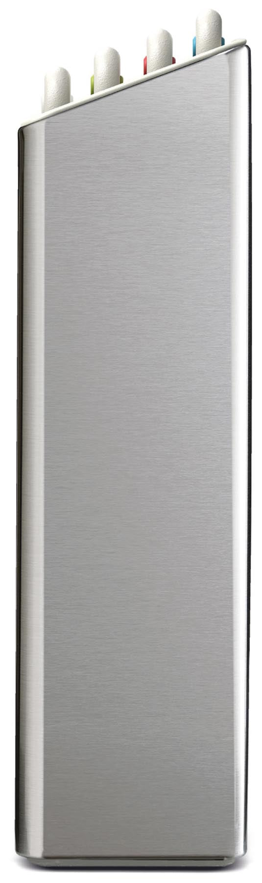 Praktisches 4-teiliges Schneidbrett-Set aus Edelstahl von Joseph Joseph, farbkodiert für eine sichere und hygienische Zubereitung von Lebensmitteln.