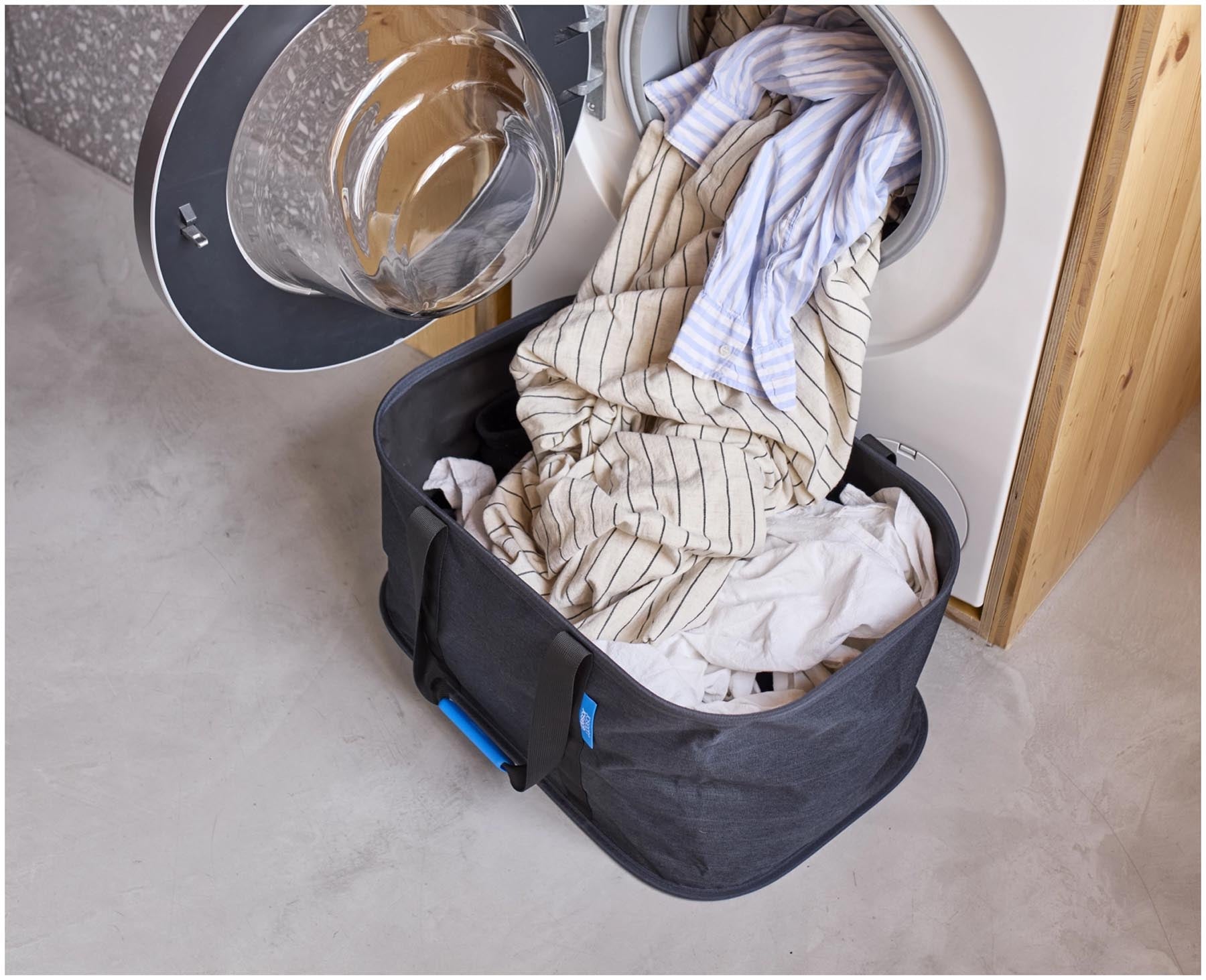 Eleganter, faltbarer Wäschekorb in Carbon Black mit 35l Fassungsvermögen. Perfekt für eine stilvolle und praktische Wäscheaufbewahrung.