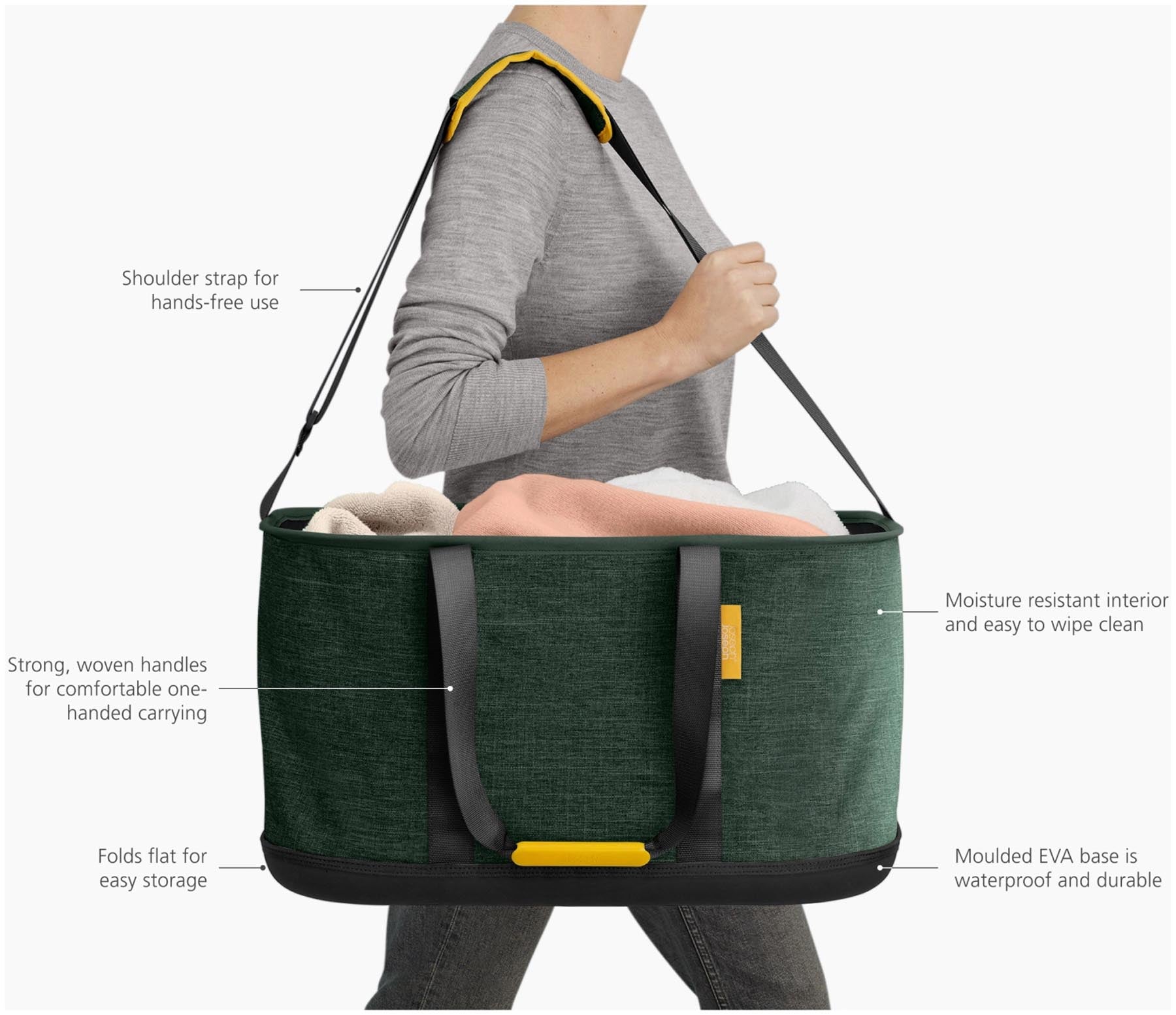Faltbarer Wäschekorb in lebhaftem Grün, 45 l, perfekt für Outdoor-Aktivitäten, leicht zu tragen und platzsparend. Ideal für den Garten oder Camping.