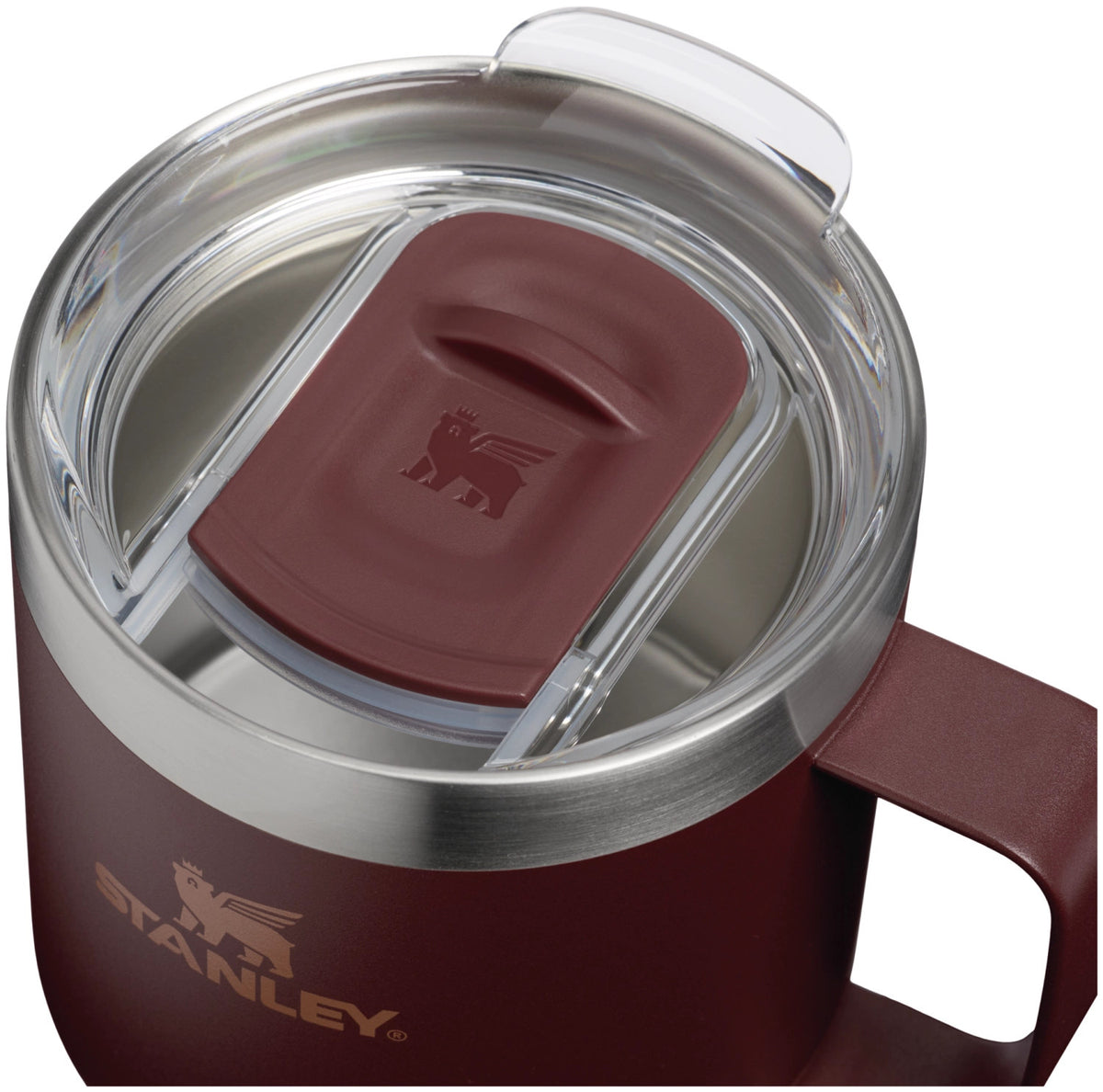 Braune Thermosflasche Stanley Everyday Camp Mug 0.35l coffee, breite kompakte Form