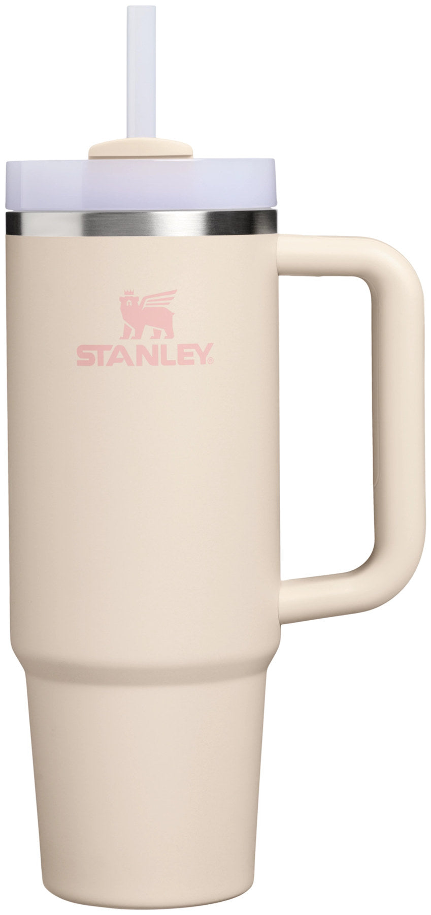 Stanley Quencher FlowState Thermosflasche in Beige (Champagne), zylindrische Form, Masse 9 x 13.8 x 28 cm.