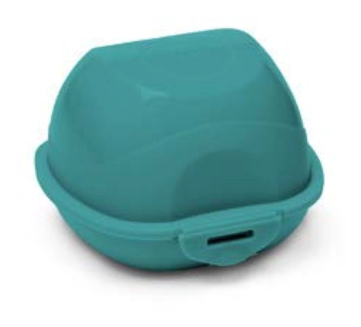 Blaue Lunchbox Essentials On-The-Go Apfelbox Reef Green von Day To Day, kompakte rechteckige Form mit abgerundeten Kanten, geschlossen dargestellt.