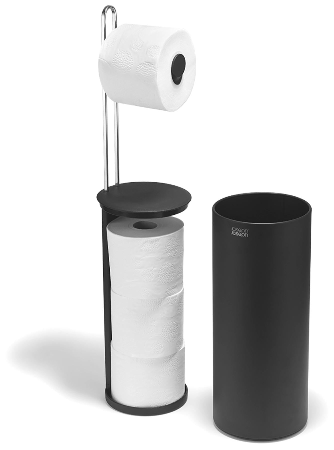 Eleganter schwarzer Toilettenpapierhalter von Joseph Joseph, der Funktionalität und modernes Design in Ihrem Badezimmer vereint.
