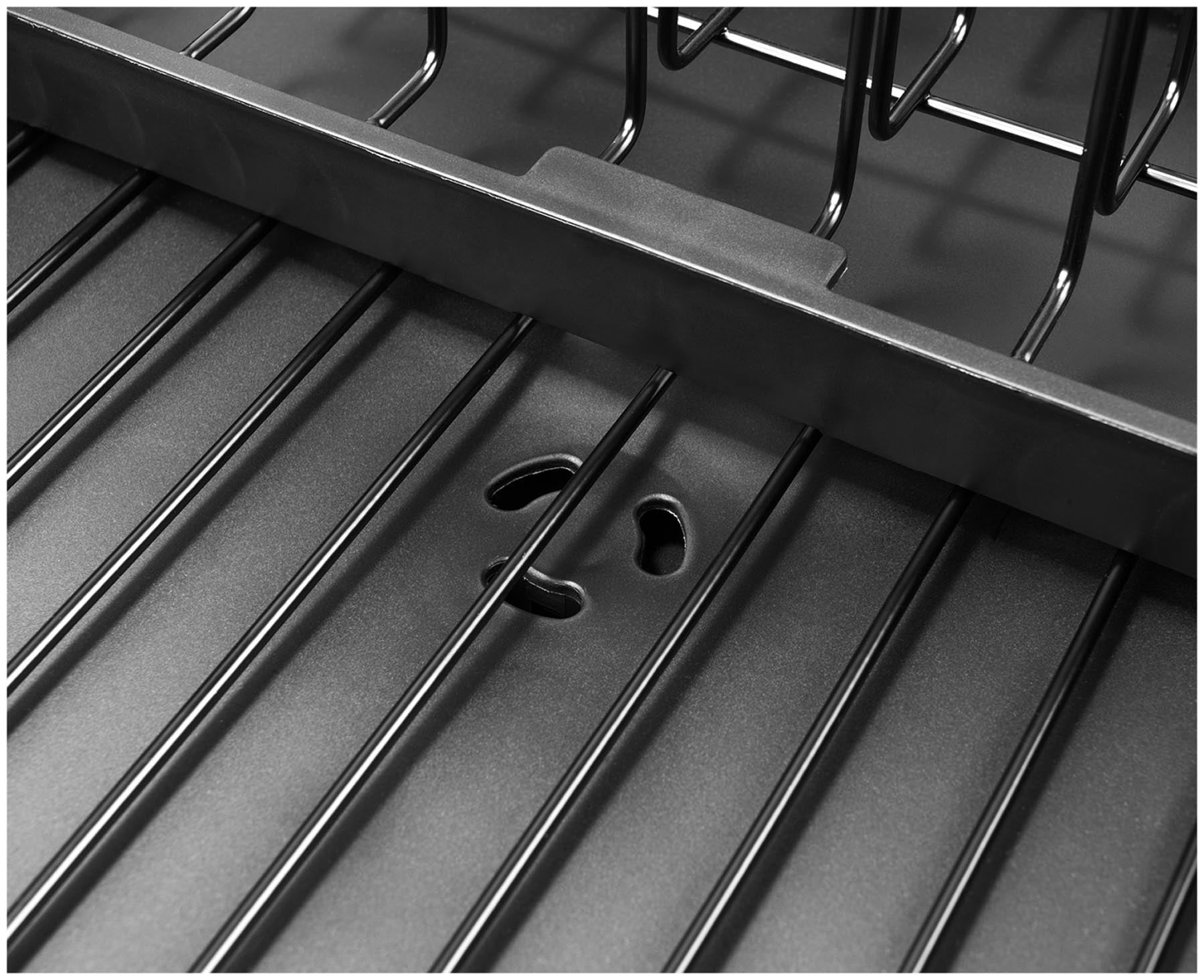 Stylischer Geschirrabtropfständer in Schwarz von Joseph Joseph, perfekt für platzsparendes Abtropfen und zeitgemäße Kücheneinrichtungen.