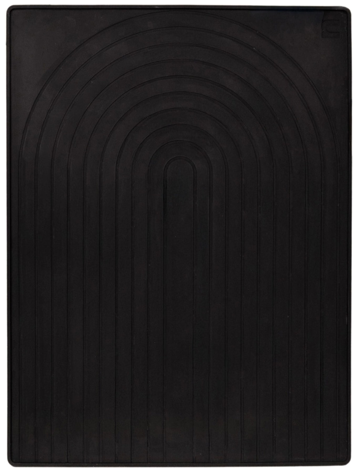 Schwarze Abtropfmatte aus Silikon mit strukturiertem, nordischem Bogenmuster und erhöhten Rillen, Grösse 30x40 cm, Marke Nordesign.