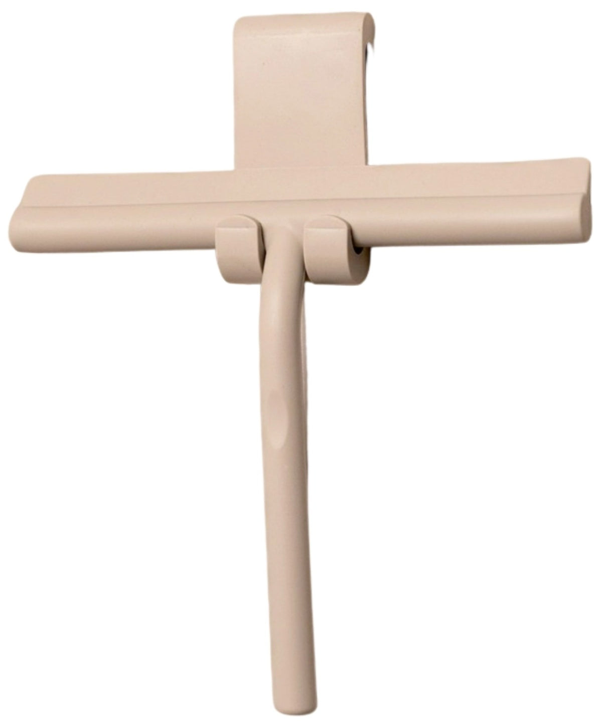 Duschabzieher in Beige von Nordesign mit flexibler Silikonlippe und rutschfestem Griff, liegend auf hellem Untergrund, inklusive Silikonhalterung.