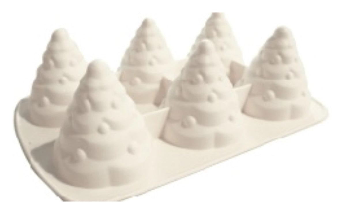 Weisse Silikon-Backform mit 3D-Motiv von Weihnachtsbäumen, Masse 27 x 17.8 x 7 cm, Hersteller Scrap Cooking, Artikelnummer 2986.