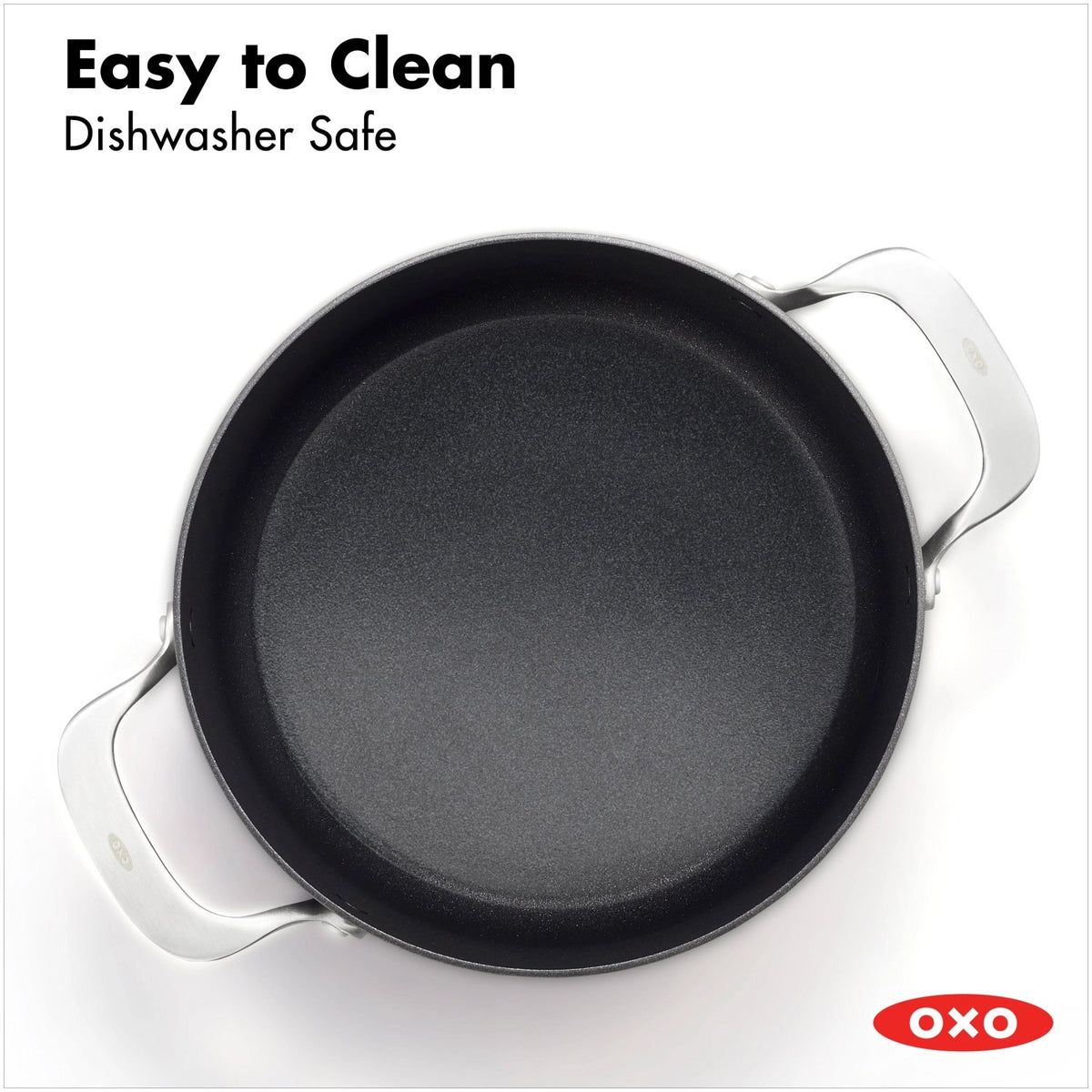 Schwarzer OXO Kochtopf mit Deckel aus gehärtetem Glas, Antihaftbeschichtung und hart-anodisiertem Aluminiumkörper, Durchmesser 24 cm.