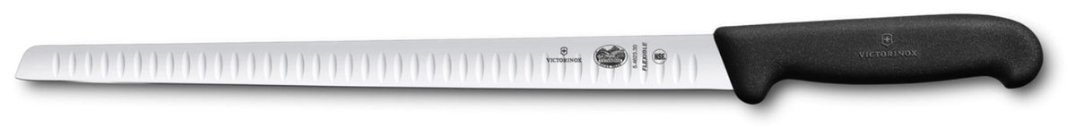 Victorinox Küchenmesser Fibrox Lachsmesser mit 30cm flexibler Klinge, Kullenschliff und schwarzem Fibrox-Griff, Gesamtlänge 44cm.