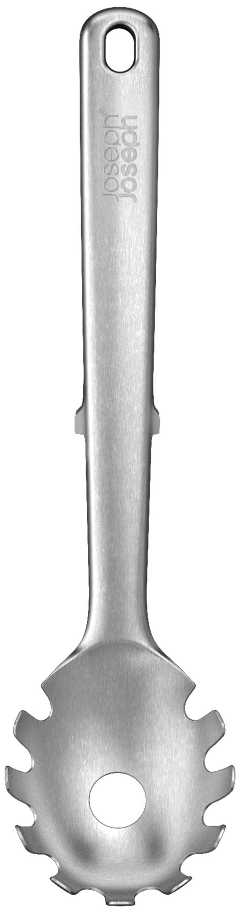 5-teiliges Utensilienhalter-Set aus Edelstahl in Silber: Kochlöffel, Schlitzwender, Spaghettizange, Schöpfkelle, Grillzange auf drehbarem Karussell.