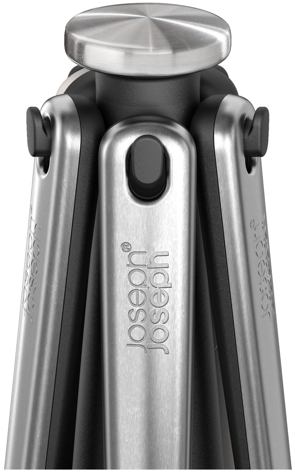 5-teiliges Utensilienhalter-Set aus Edelstahl in Silber: Kochlöffel, Schlitzwender, Spaghettizange, Schöpfkelle, Grillzange auf drehbarem Karussell.