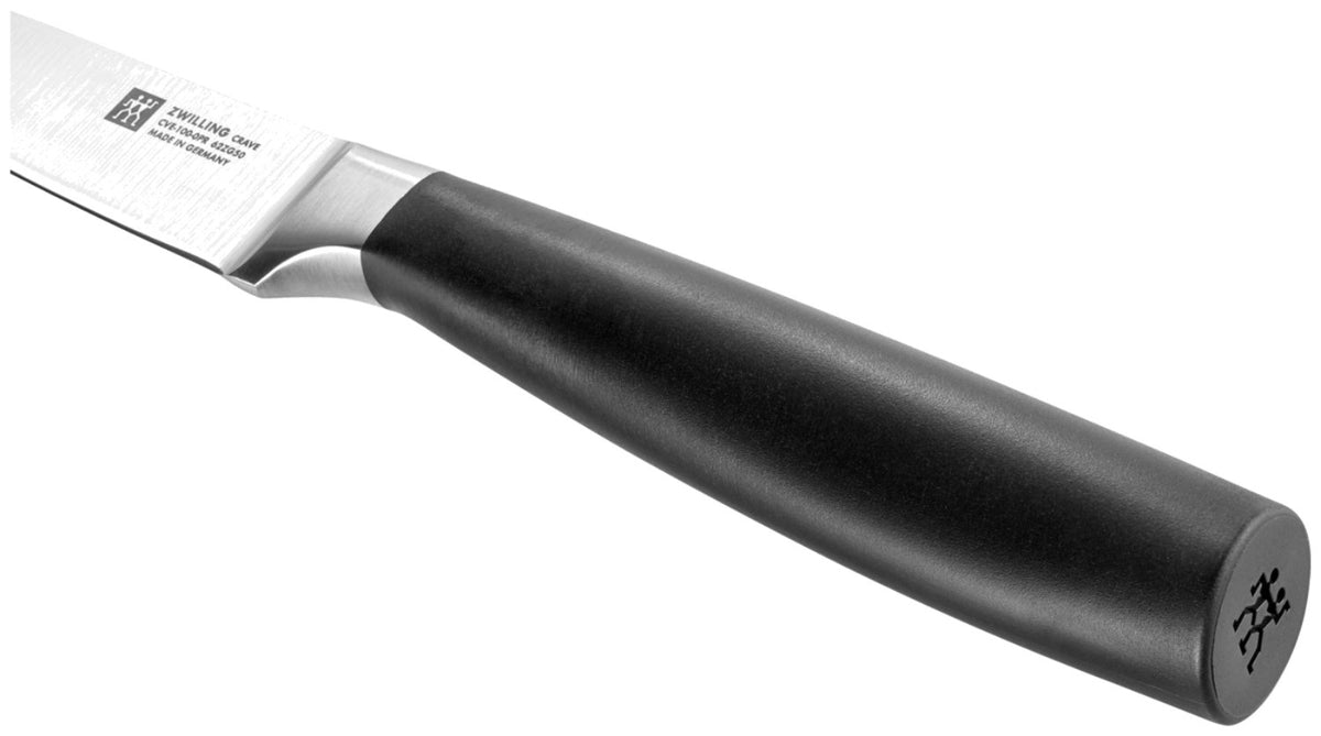 Zwilling Crave Schälmesser 10cm mit kurzer, spitzer Klinge und ergonomischem Griff, mehrfarbig, aufgenommen auf neutralem Hintergrund.